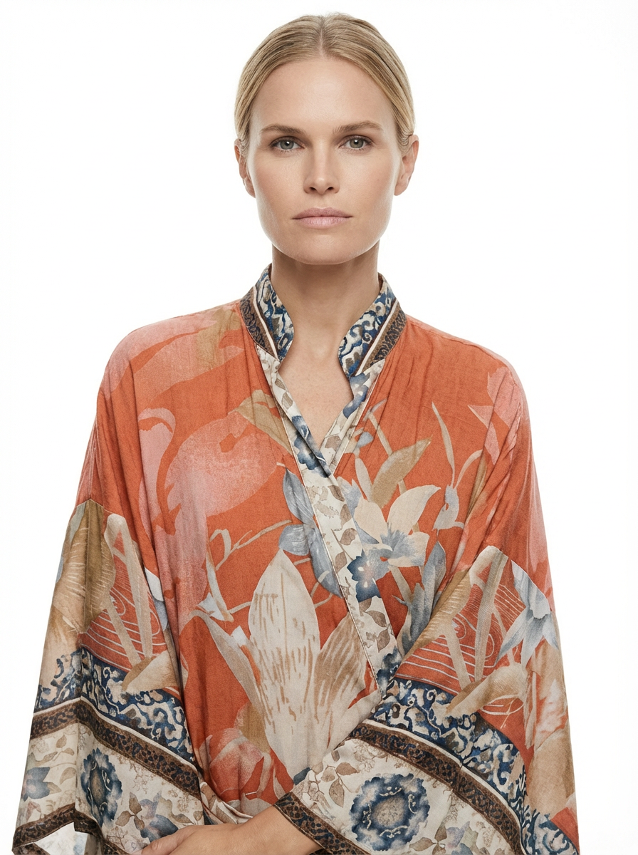 Long Kimono Women Floral Print Tie Belt Relaxed Fit