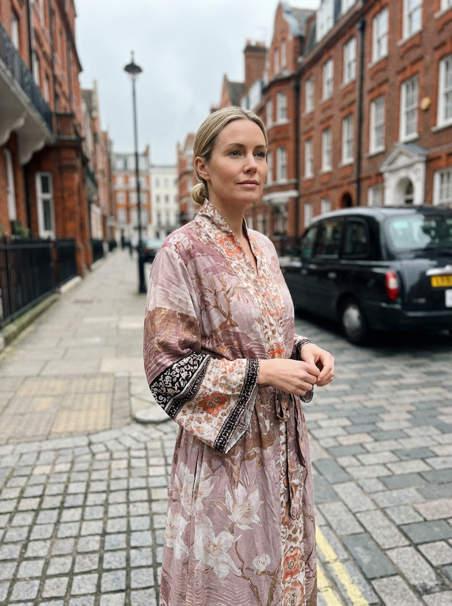 Long Kimono Women Floral Print Tie Belt Relaxed Fit