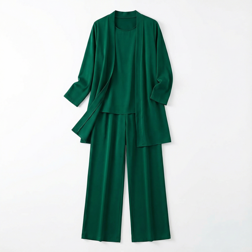 Three‑Piece Pantsuit Women Relaxed Fit Jacket Top & Trousers