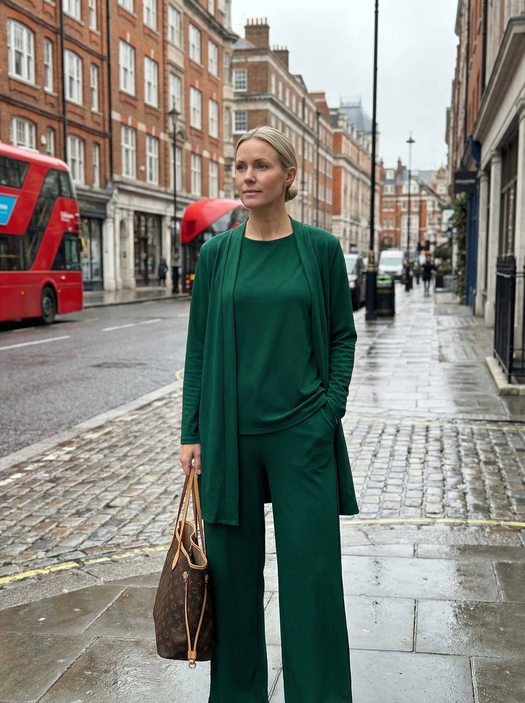 Three‑Piece Pantsuit Women Relaxed Fit Jacket Top & Trousers