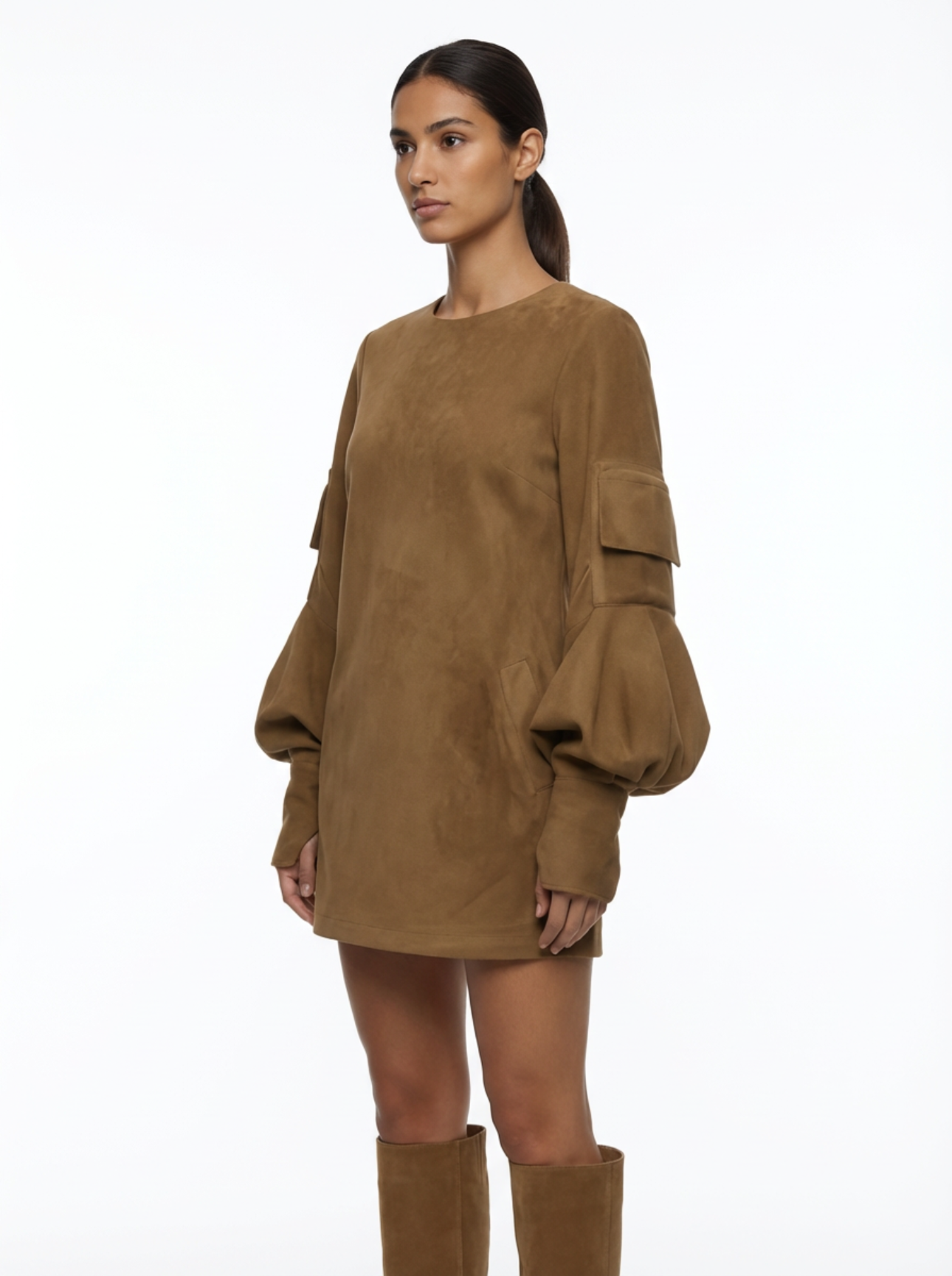 Mini Dress Women Loose Fit Turtleneck Long Sleeves Retro Style