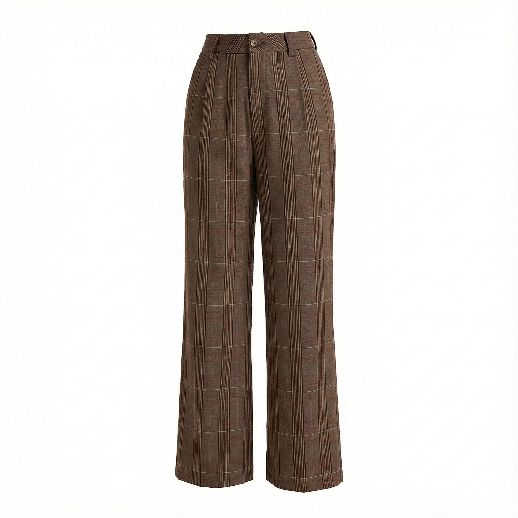 Pants Women Straight-Leg High-Rise Plaid Pattern