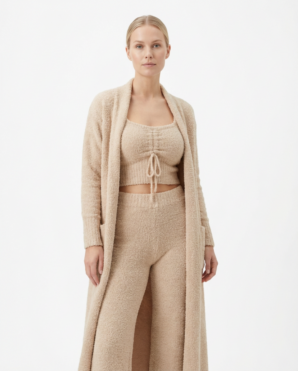 Pajama Set Women 3‑Piece Plush Homewear Set Jacket & Pants