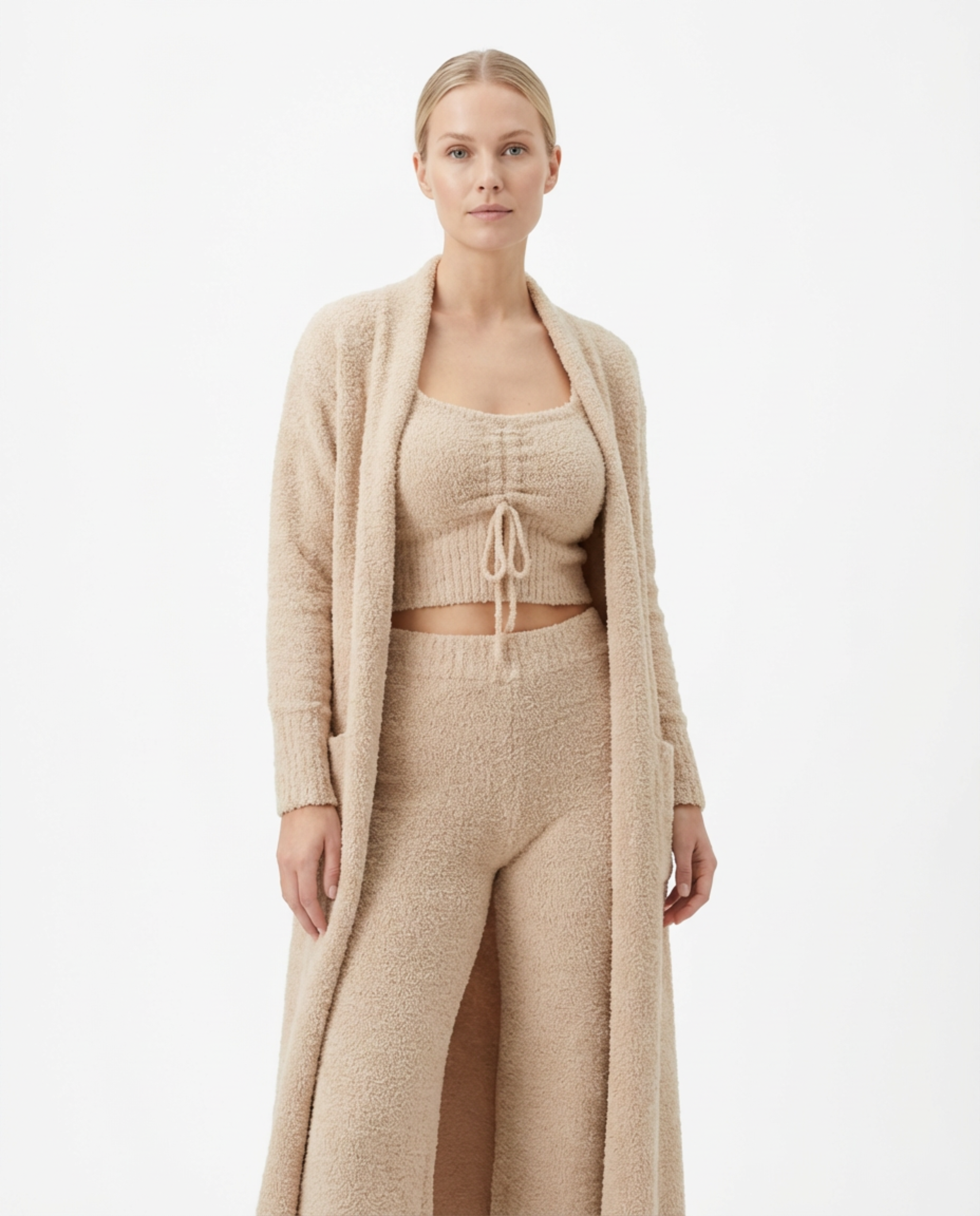 Pajama Set Women 3‑Piece Plush Homewear Set Jacket & Pants