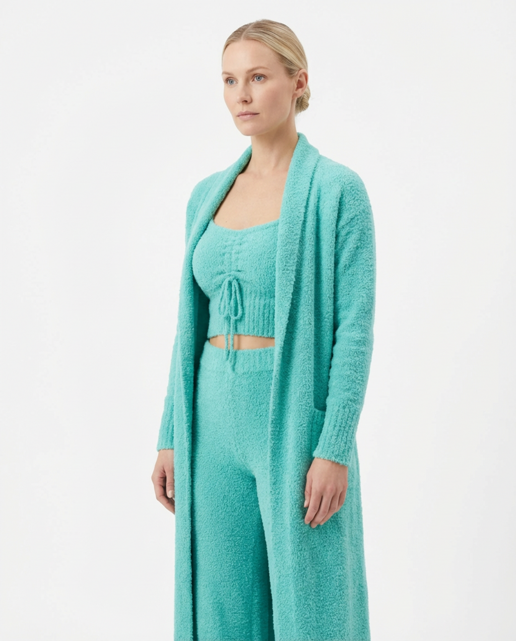 Pajama Set Women 3‑Piece Plush Homewear Set Jacket & Pants