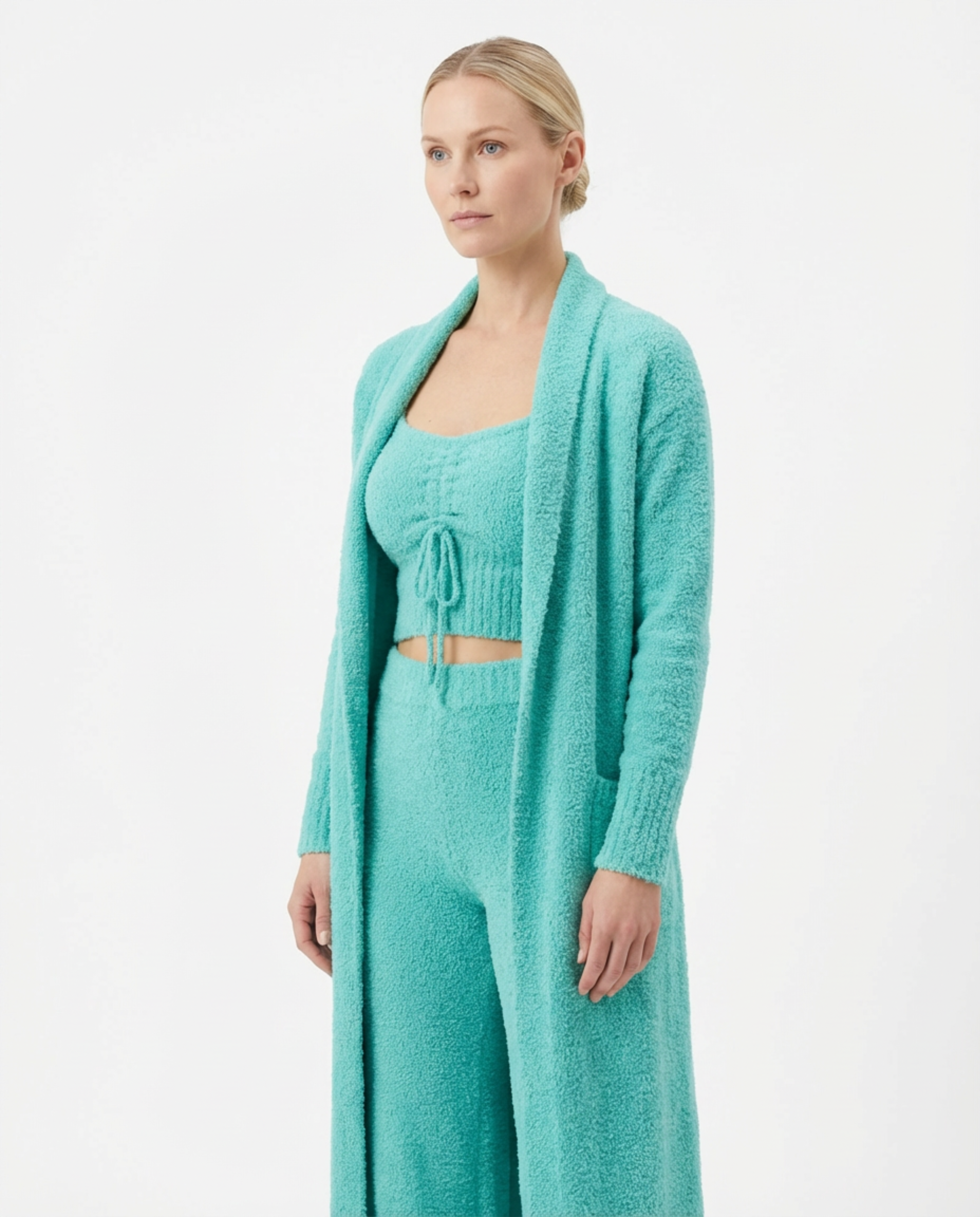 Pajama Set Women 3‑Piece Plush Homewear Set Jacket & Pants