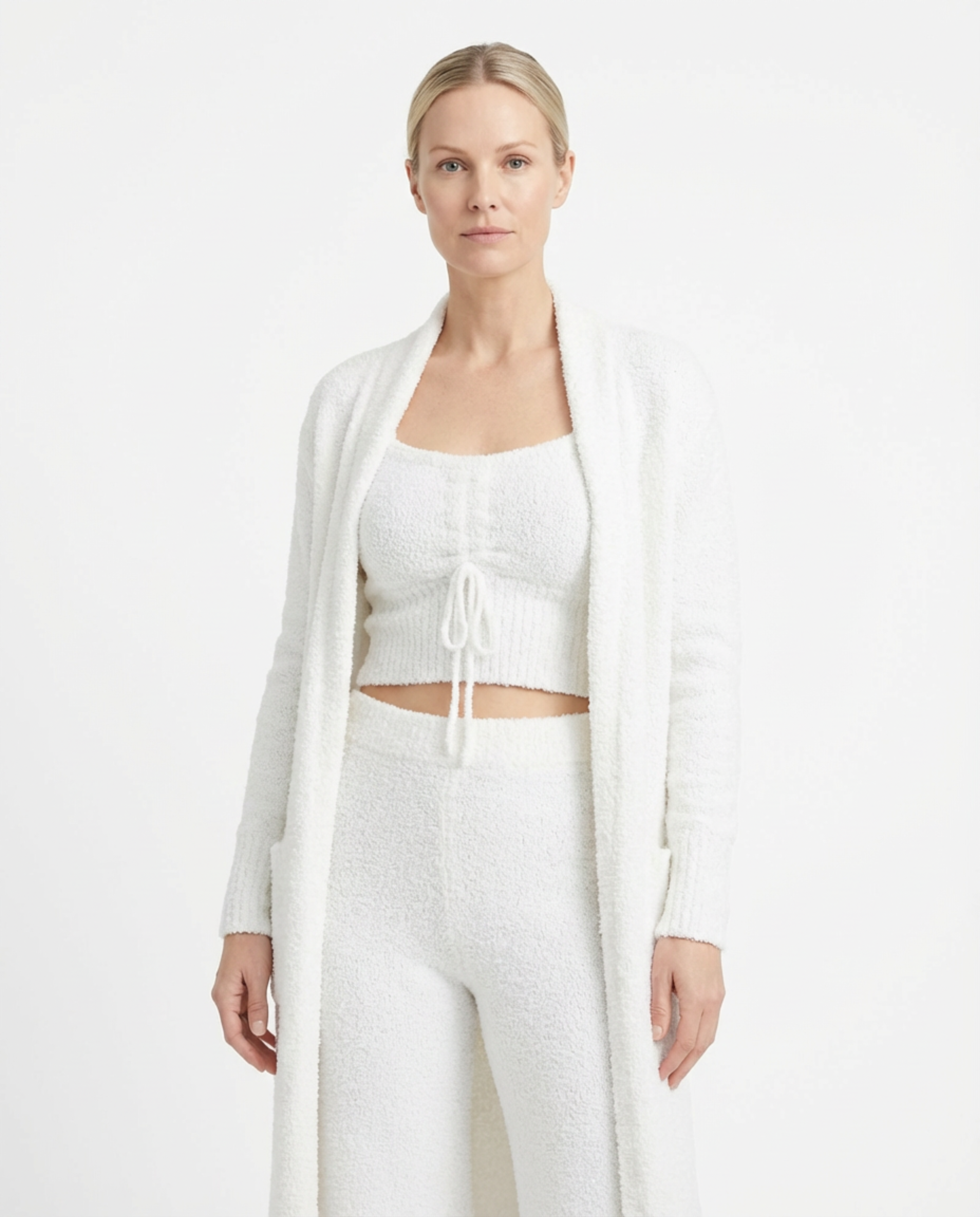 Pajama Set Women 3‑Piece Plush Homewear Set Jacket & Pants