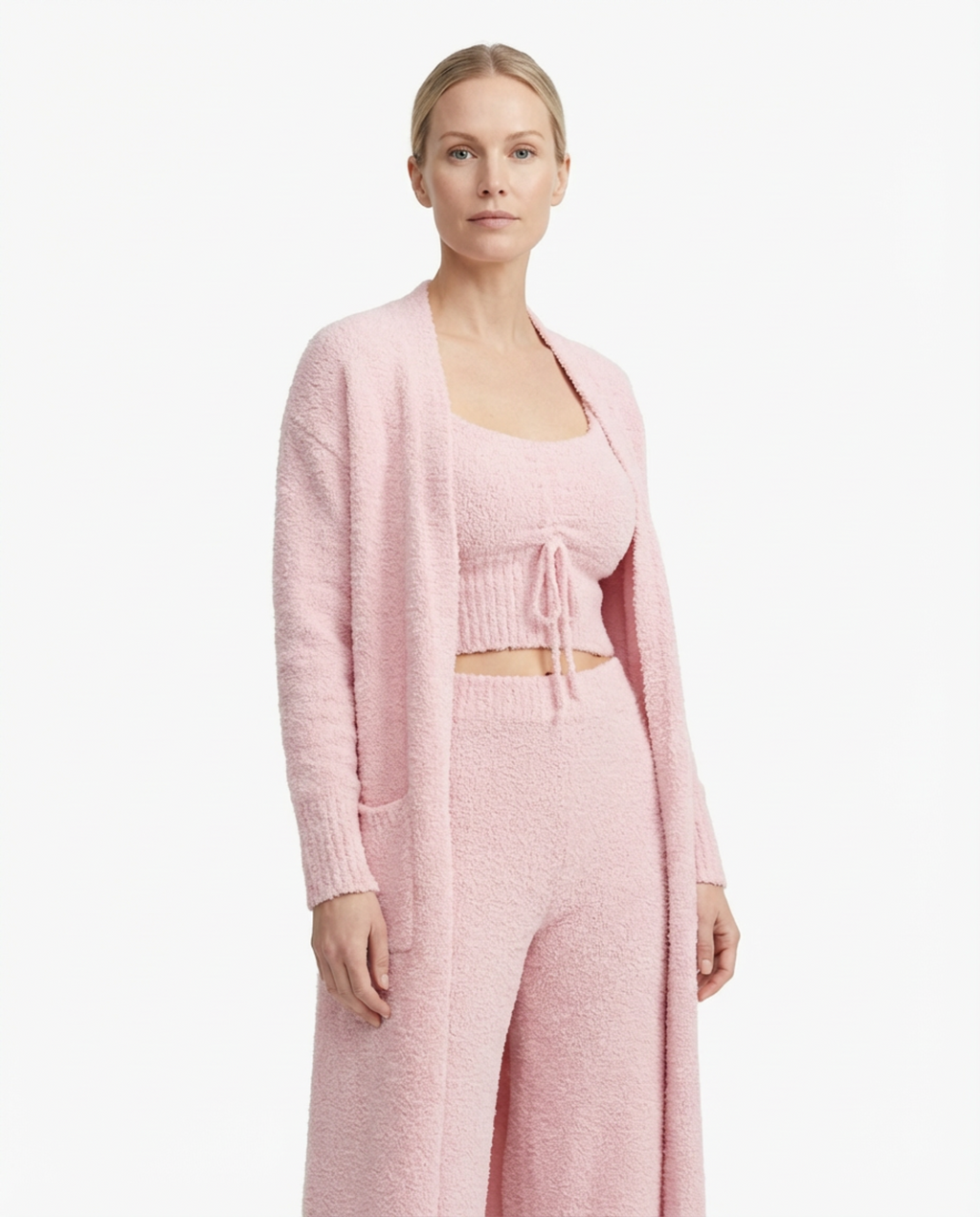 Pajama Set Women 3‑Piece Plush Homewear Set Jacket & Pants