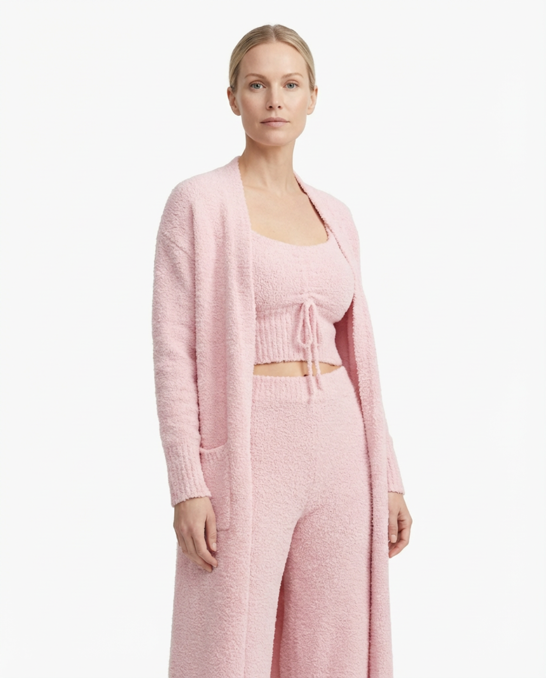 Pajama Set Women 3‑Piece Plush Homewear Set Jacket & Pants