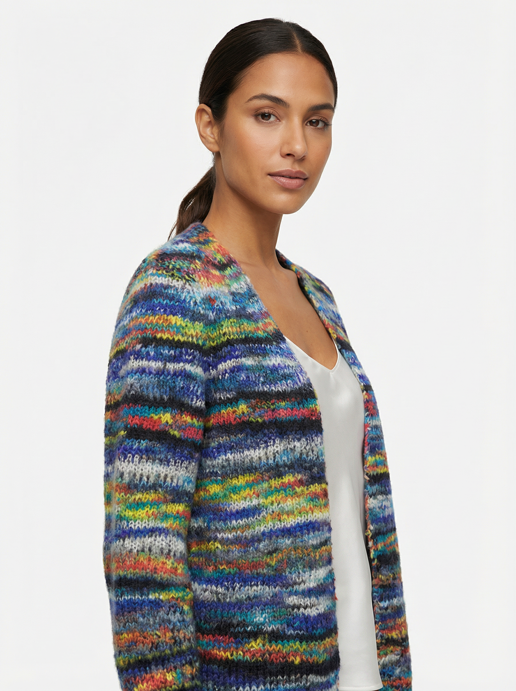 Cardigan Women Open Front Contrast Stripes