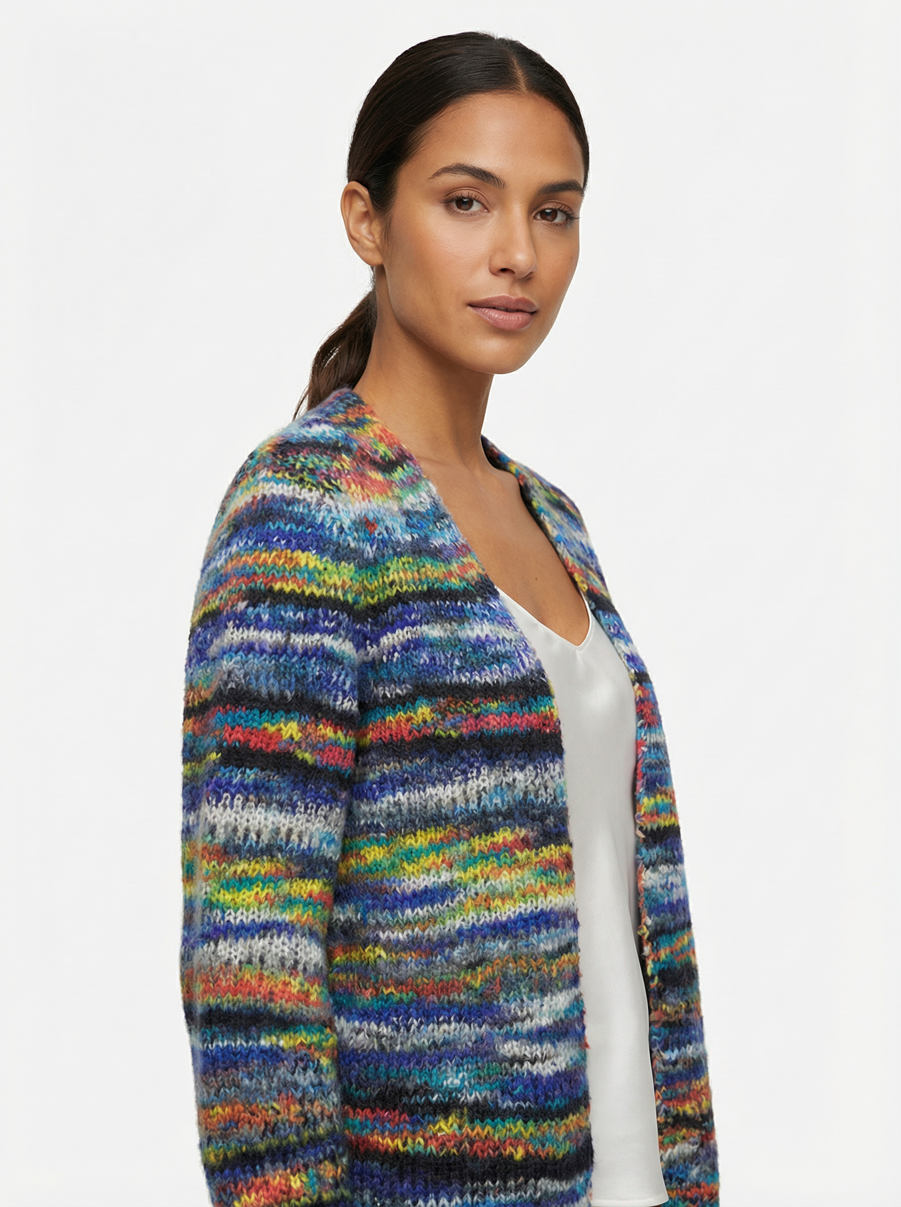 Cardigan Women Open Front Contrast Stripes