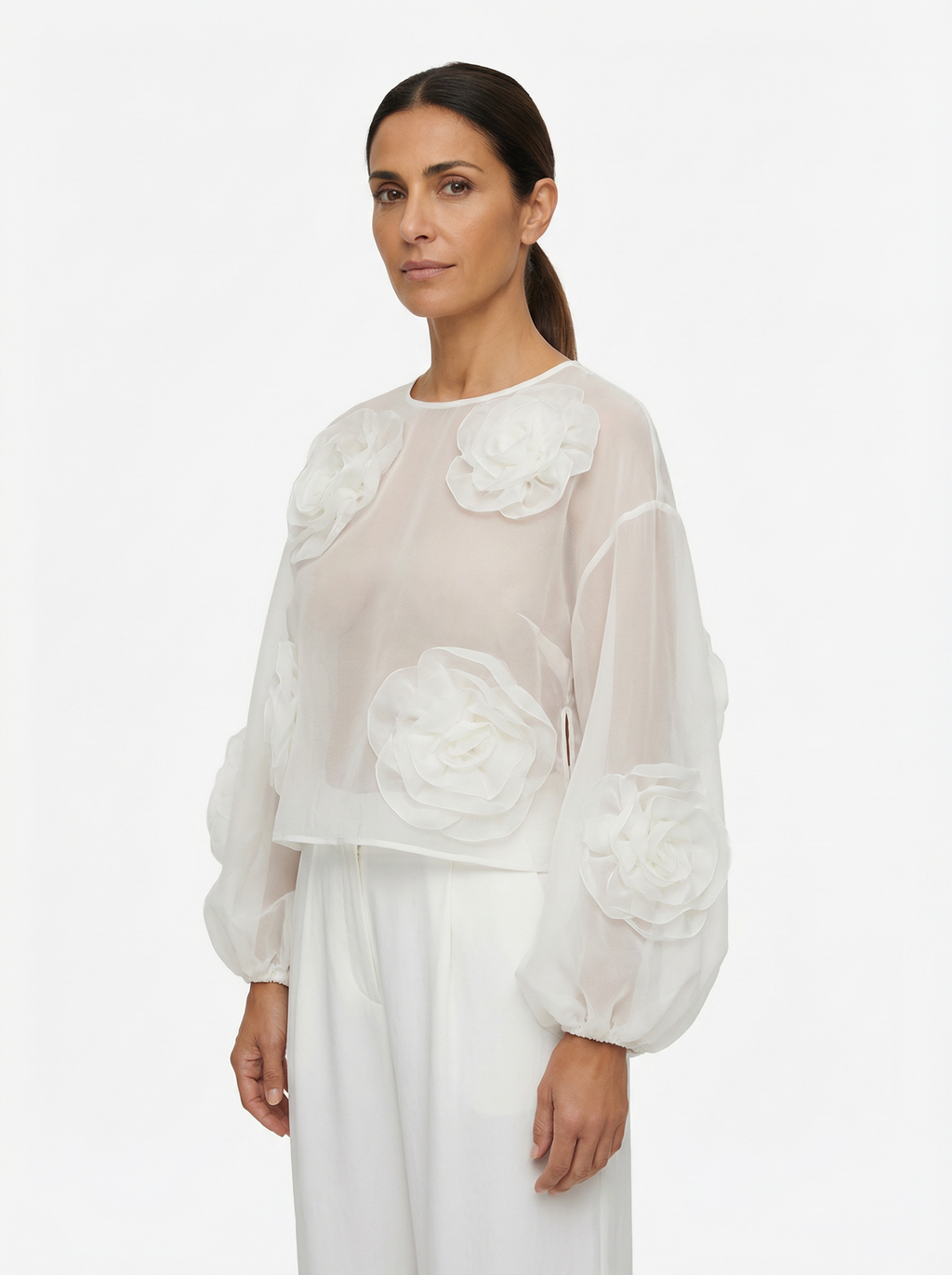 Top Women 3D Floral Detail Relaxed Silhouette