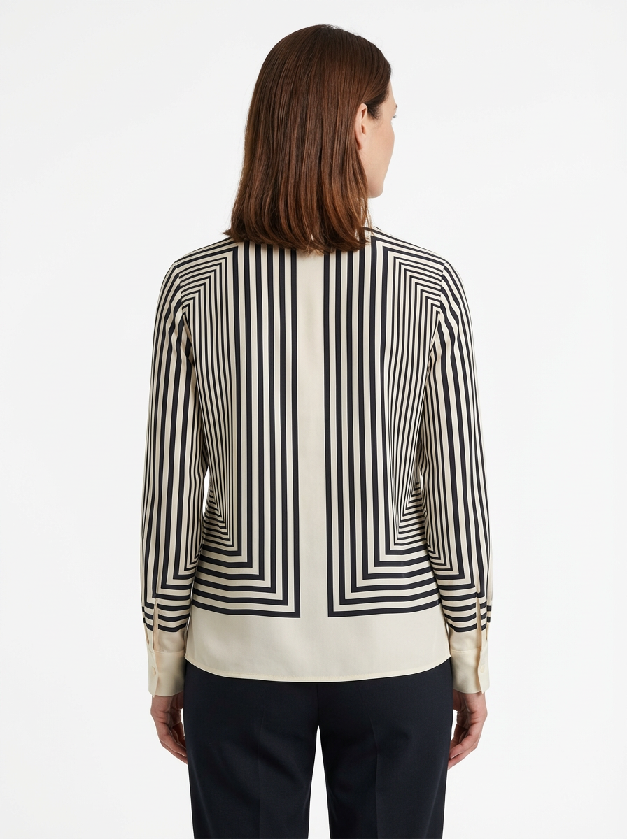 Patterned Blouse Women Stripe Design Button Front Relaxed Fit