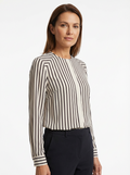 Patterned Blouse Women Stripe Design Button Front Relaxed Fit