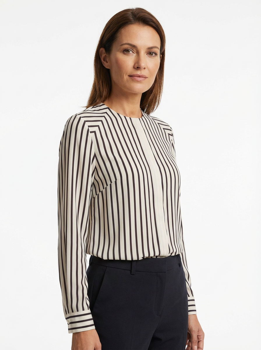 Patterned Blouse Women Stripe Design Button Front Relaxed Fit