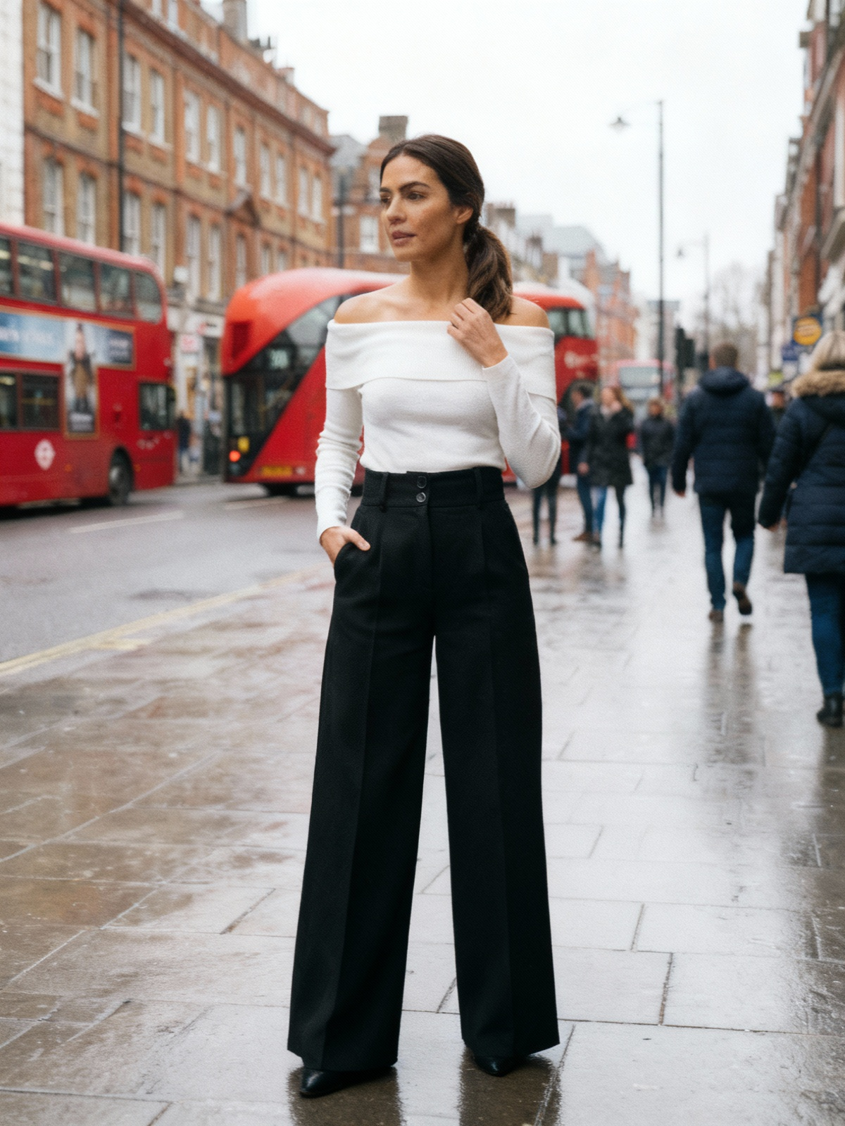 Pants Women Wide-Leg High-Rise Tailored Fit