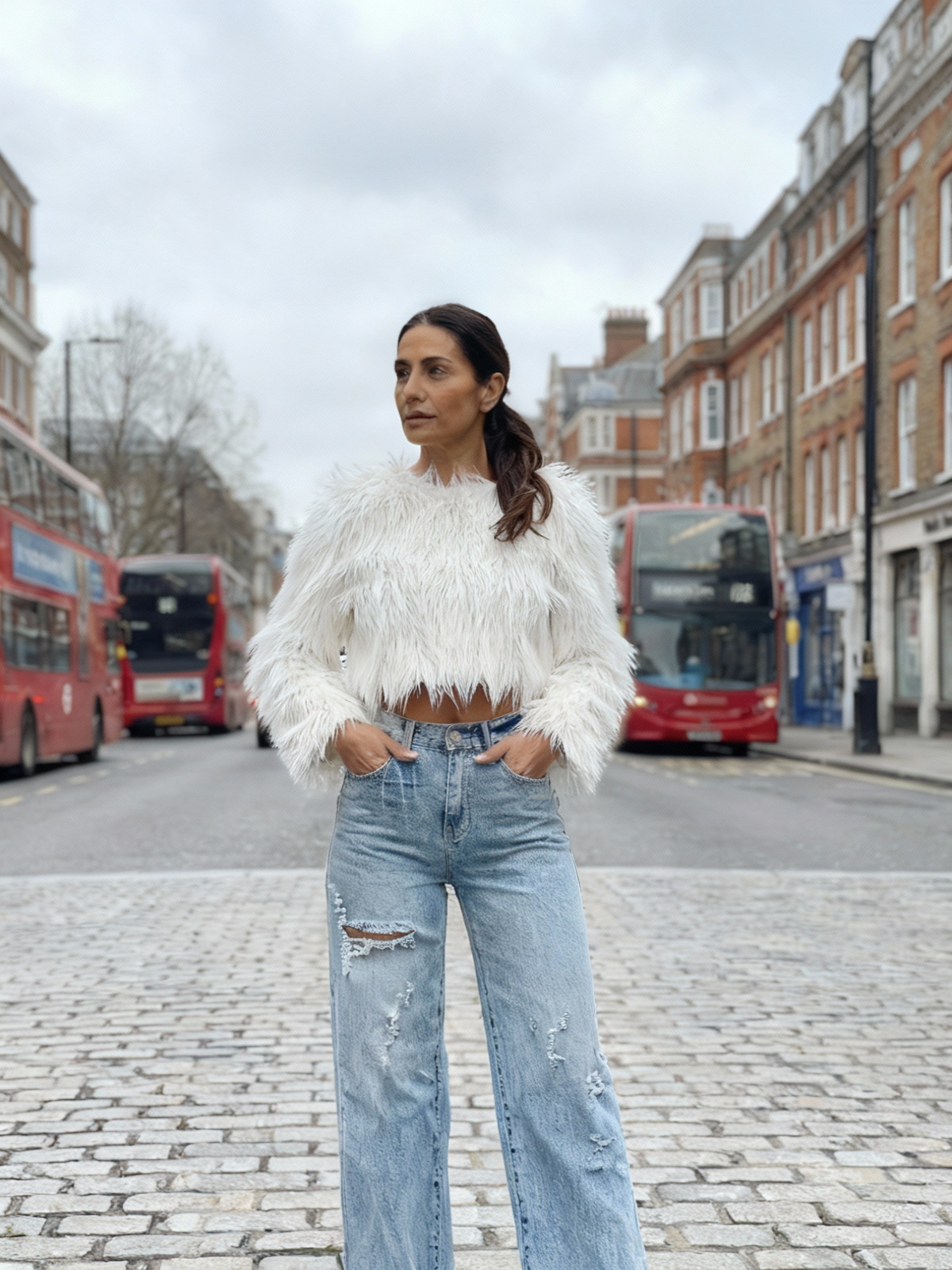 Jeans Women Wide-Leg High-Rise Distressed Style