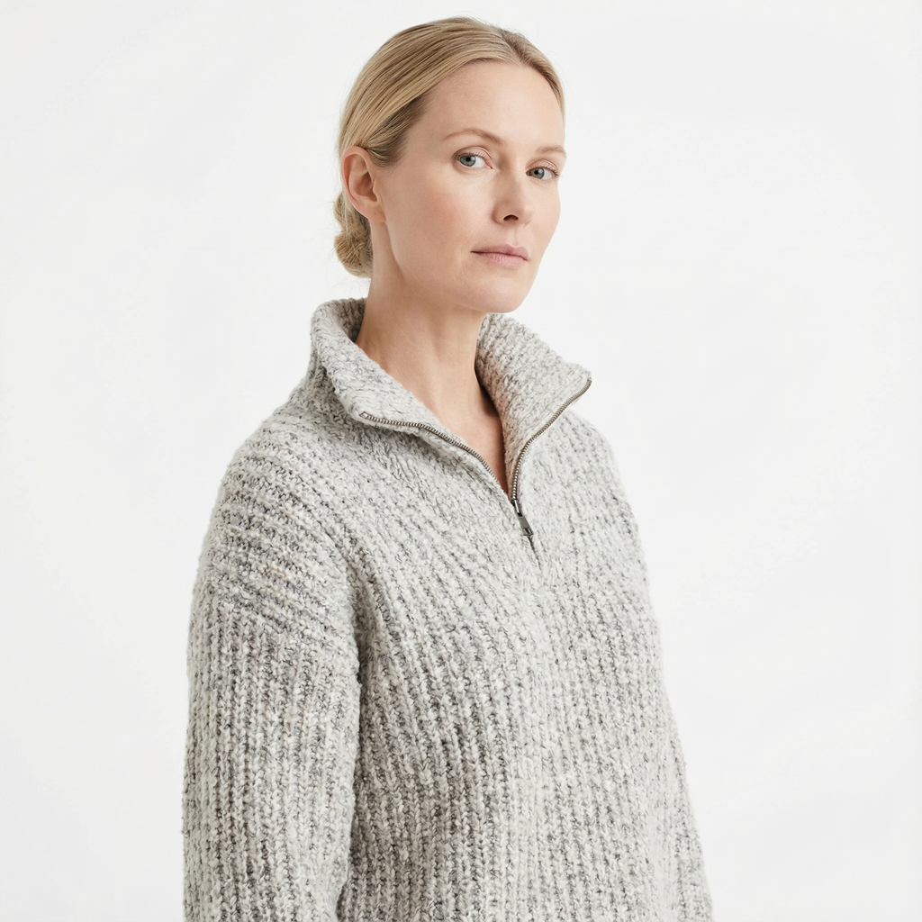 Sweater Women Half-Zip Neck Long Sleeve