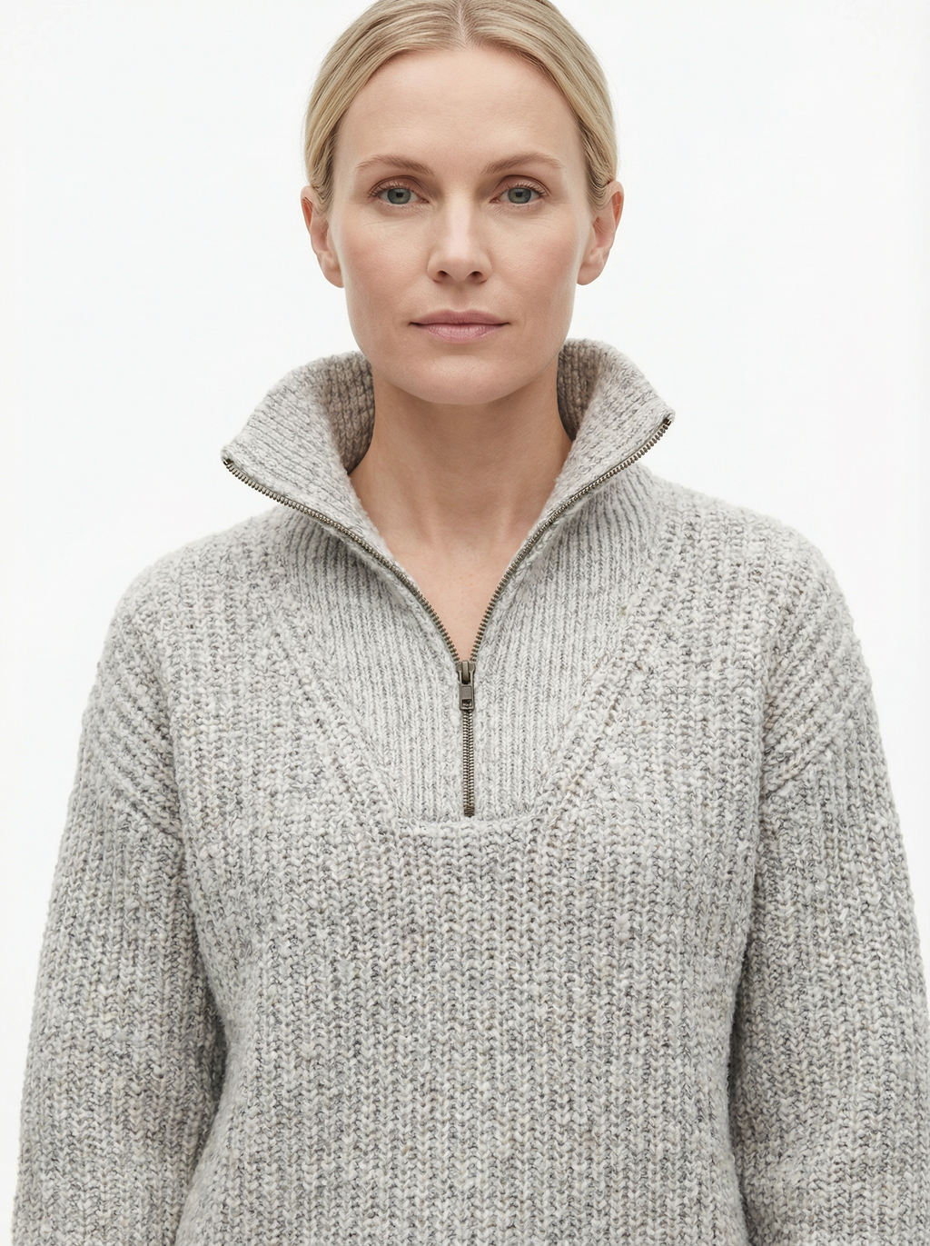 Sweater Women Half-Zip Neck Long Sleeve