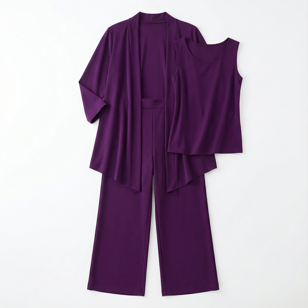 Three‑Piece Pantsuit Women Relaxed Fit Jacket Top & Trousers