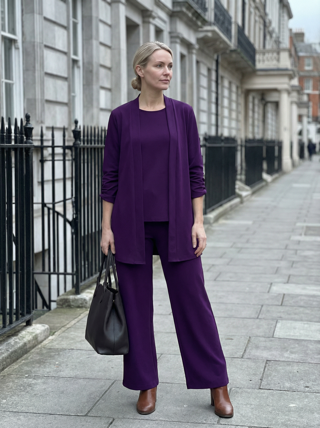 Three‑Piece Pantsuit Women Relaxed Fit Jacket Top & Trousers