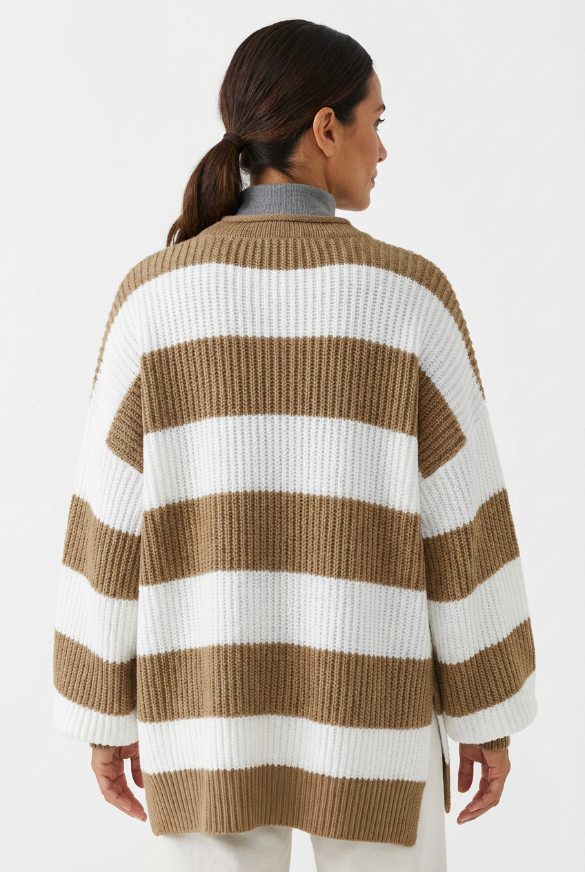 Sweater Women Striped Crew Neck Oversized Fit
