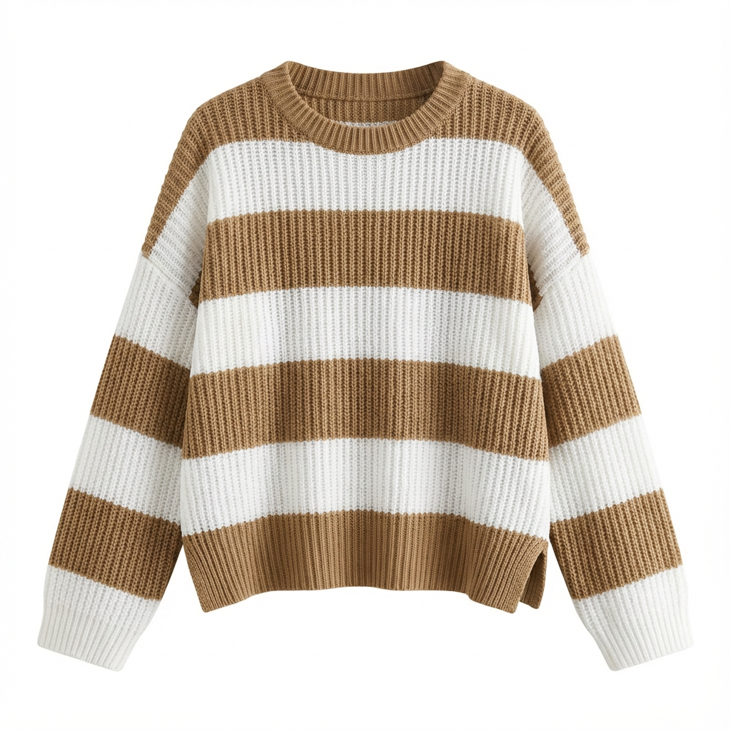 Sweater Women Striped Crew Neck Oversized Fit