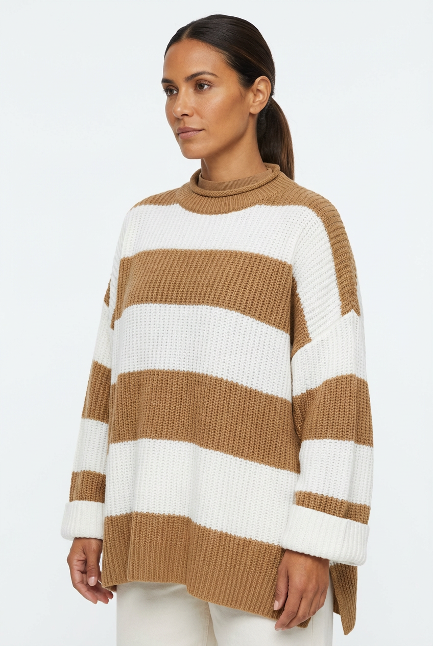 Sweater Women Striped Crew Neck Oversized Fit