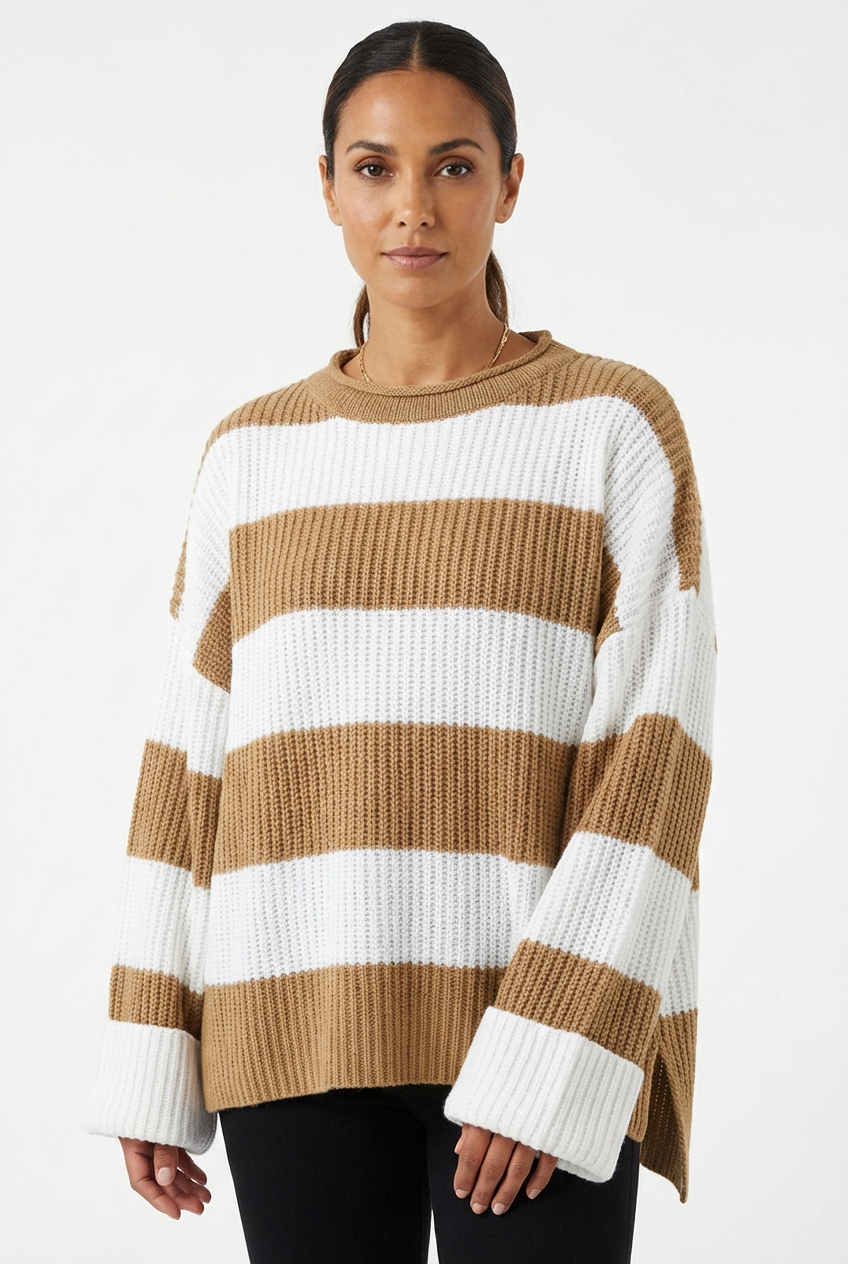 Sweater Women Striped Crew Neck Oversized Fit