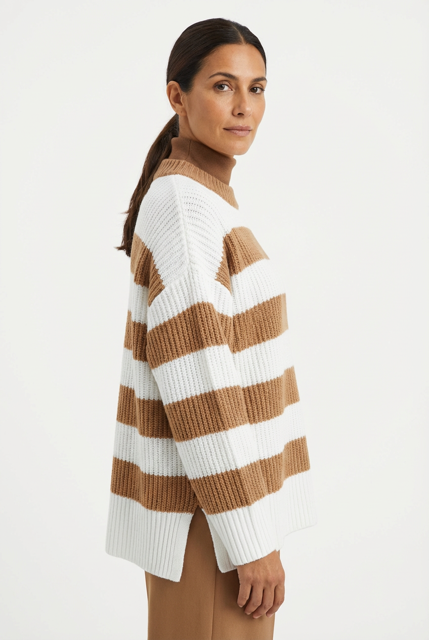 Sweater Women Striped Crew Neck Oversized Fit