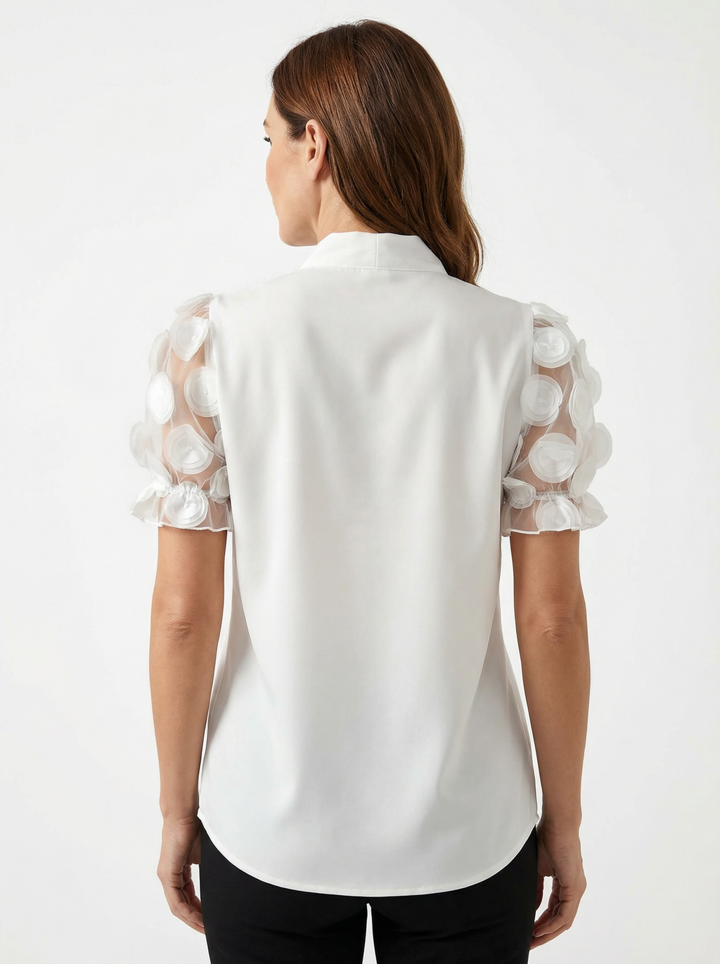 Blouse for Women with Decorative Tie and Sheer Sleeve Detail