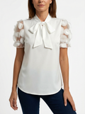 Blouse for Women with Decorative Tie and Sheer Sleeve Detail
