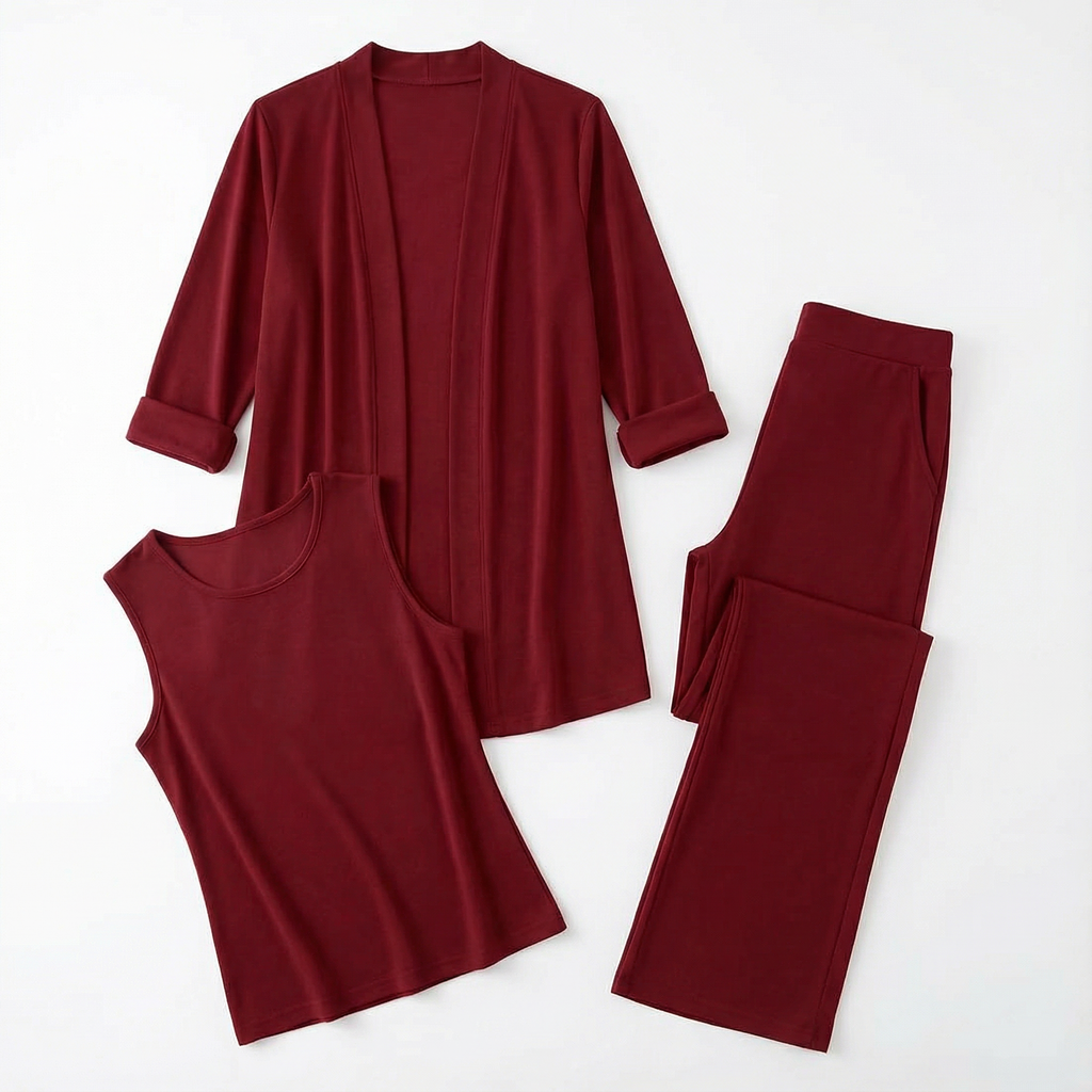 Three‑Piece Pantsuit Women Relaxed Fit Jacket Top & Trousers