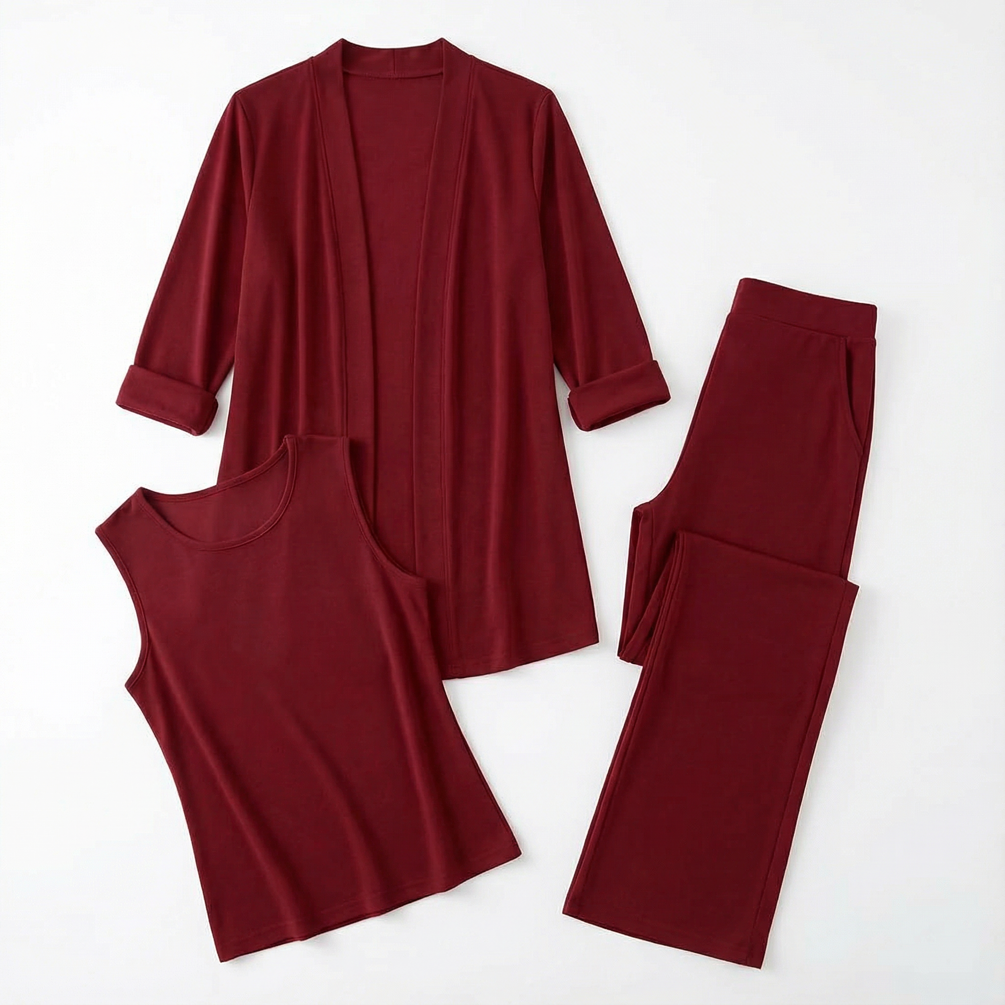 Three‑Piece Pantsuit Women Relaxed Fit Jacket Top & Trousers