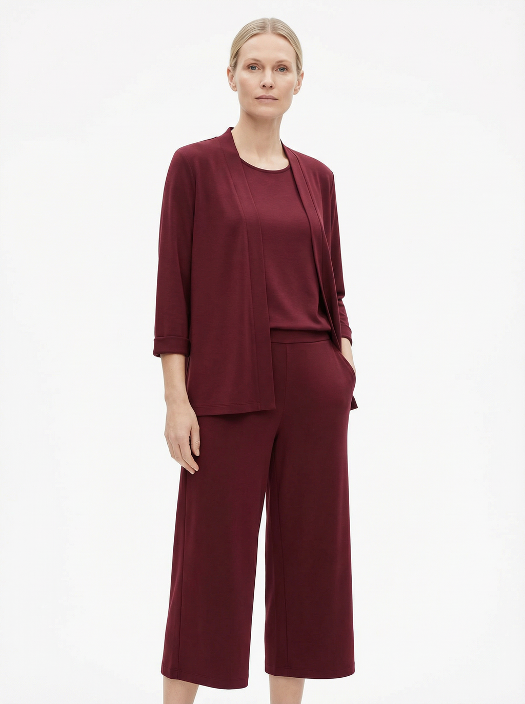 Three‑Piece Pantsuit Women Relaxed Fit Jacket Top & Trousers