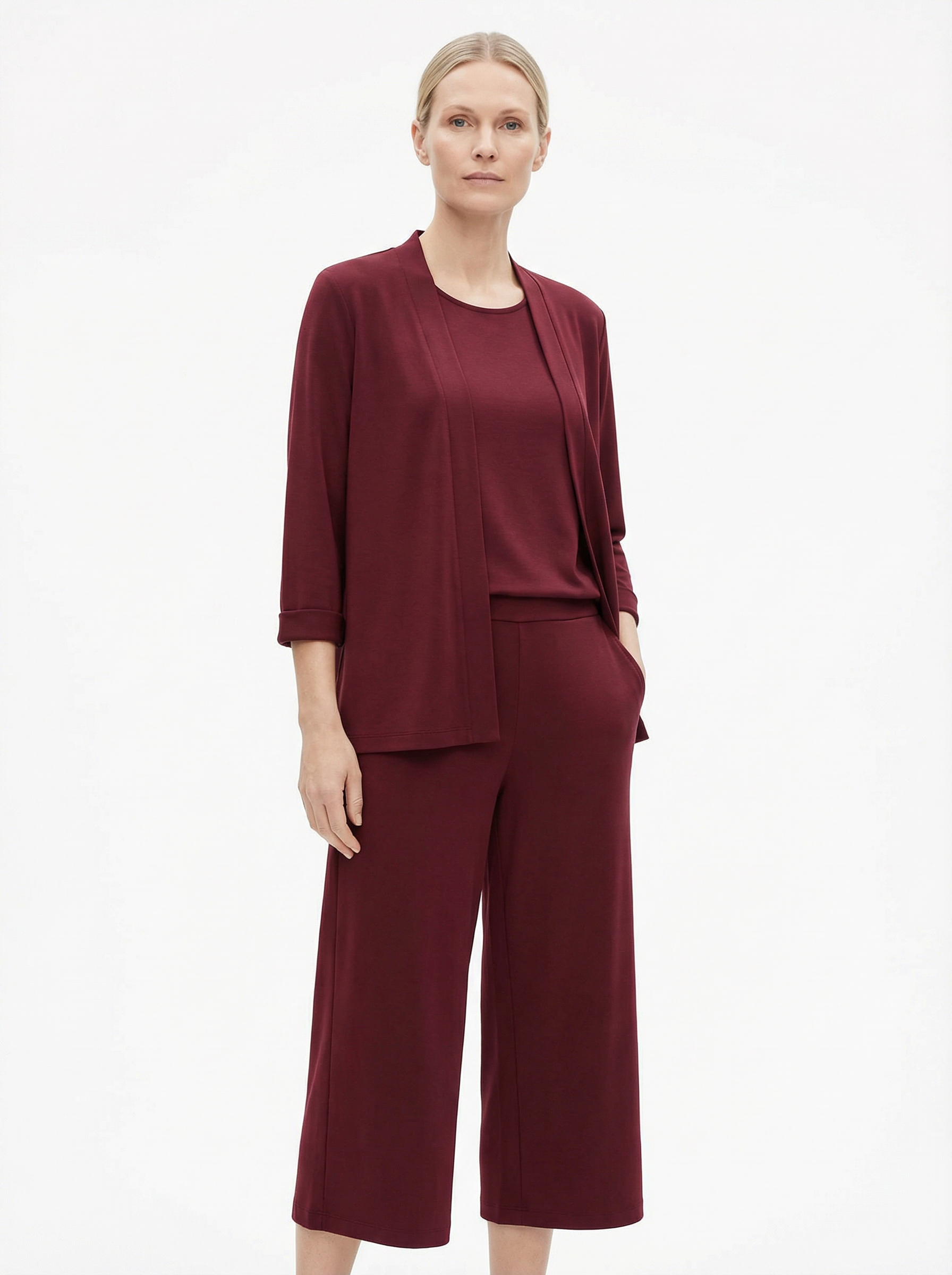Three‑Piece Pantsuit Women Relaxed Fit Jacket Top & Trousers