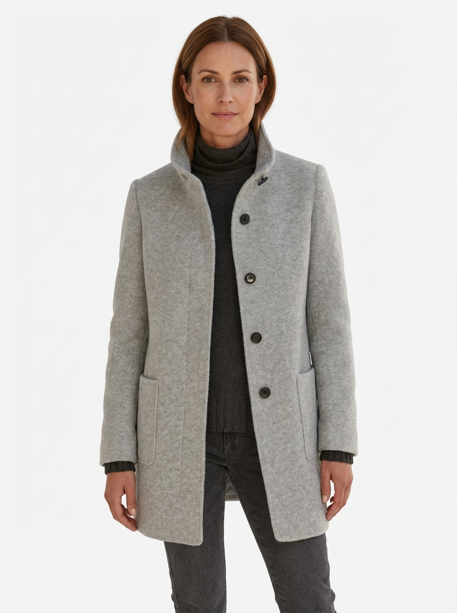 High-Collar Jacket Women Stand-Up Collar Longline Silhouette