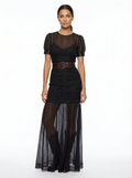 Maxi Dress Women Pleated Button Front Short Sleeve Defined Waist