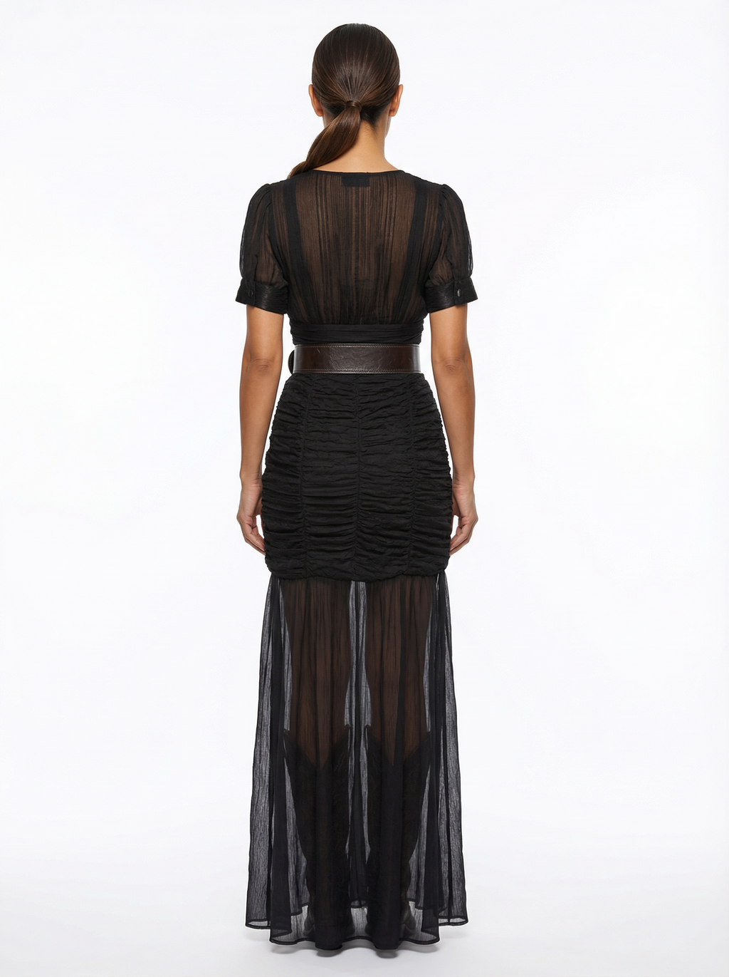 Maxi Dress Women Pleated Button Front Short Sleeve Defined Waist