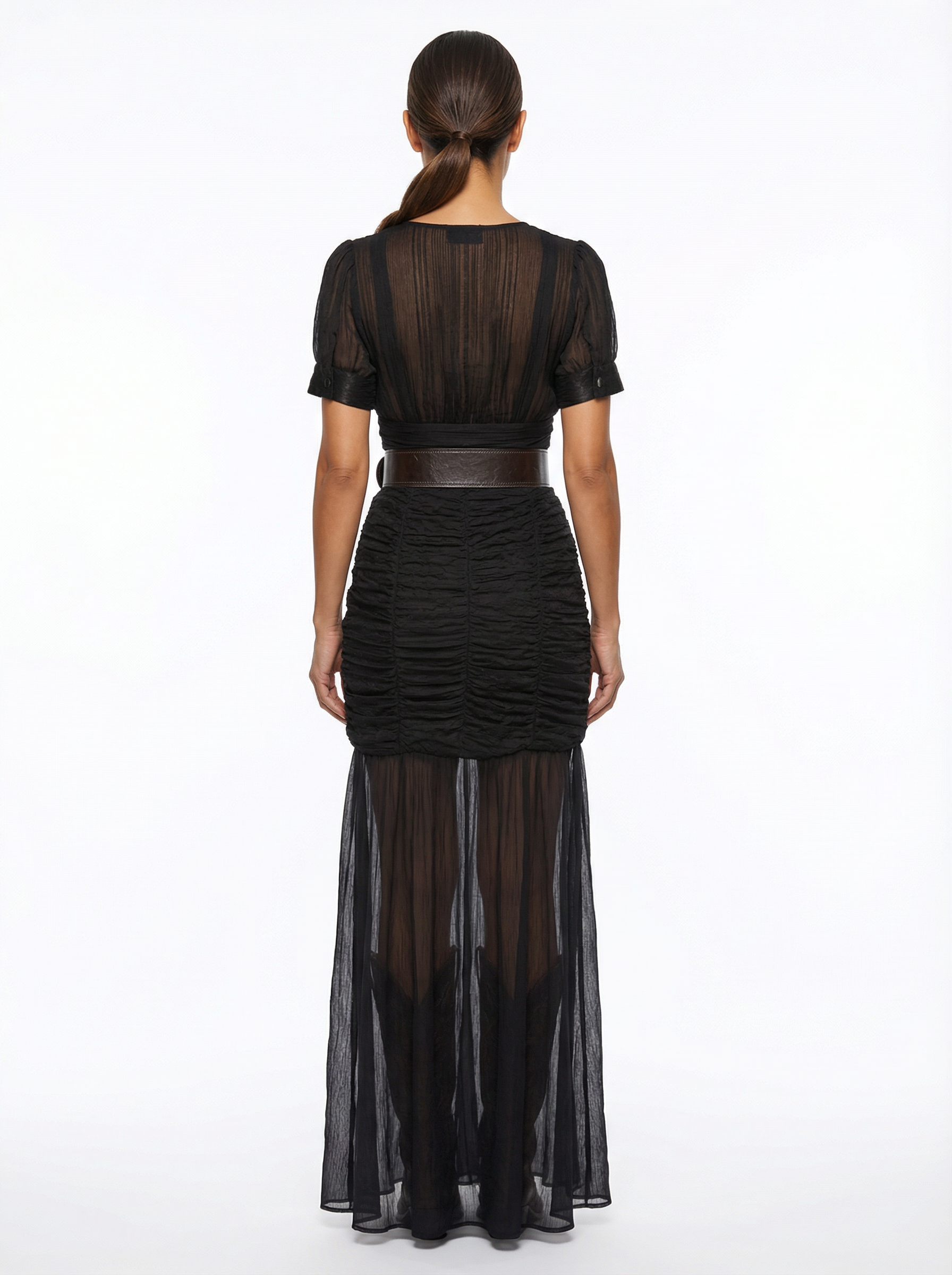 Maxi Dress Women Pleated Button Front Short Sleeve Defined Waist