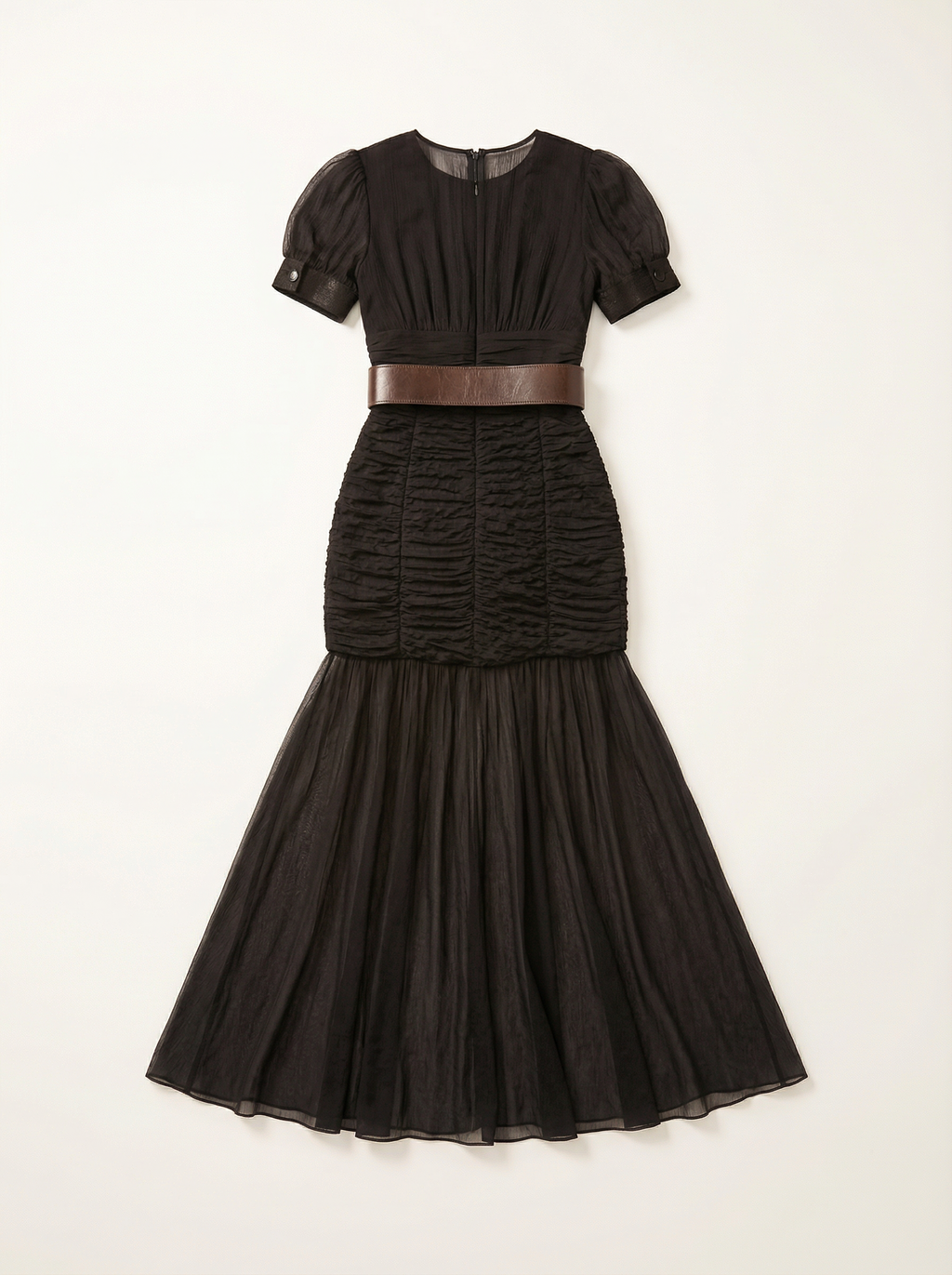 Maxi Dress Women Pleated Button Front Short Sleeve Defined Waist