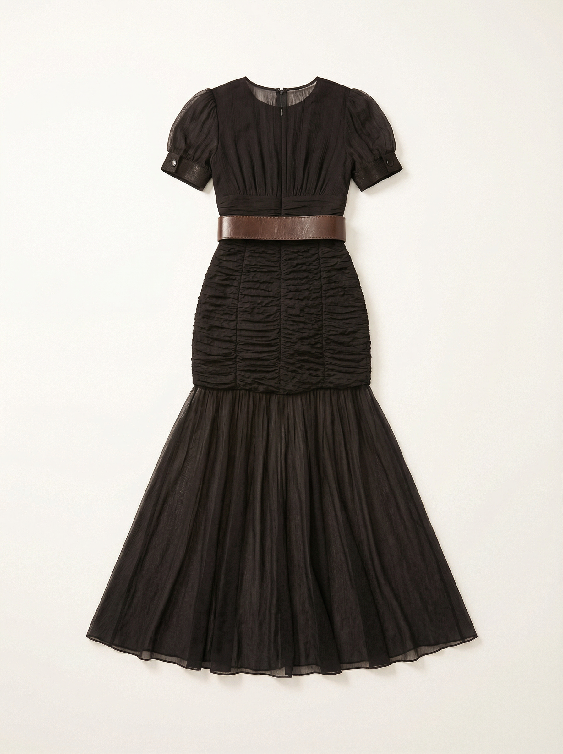 Maxi Dress Women Pleated Button Front Short Sleeve Defined Waist