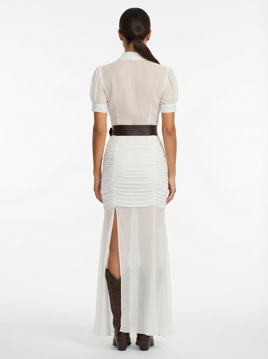 Maxi Dress Women Pleated Button Front Short Sleeve Defined Waist