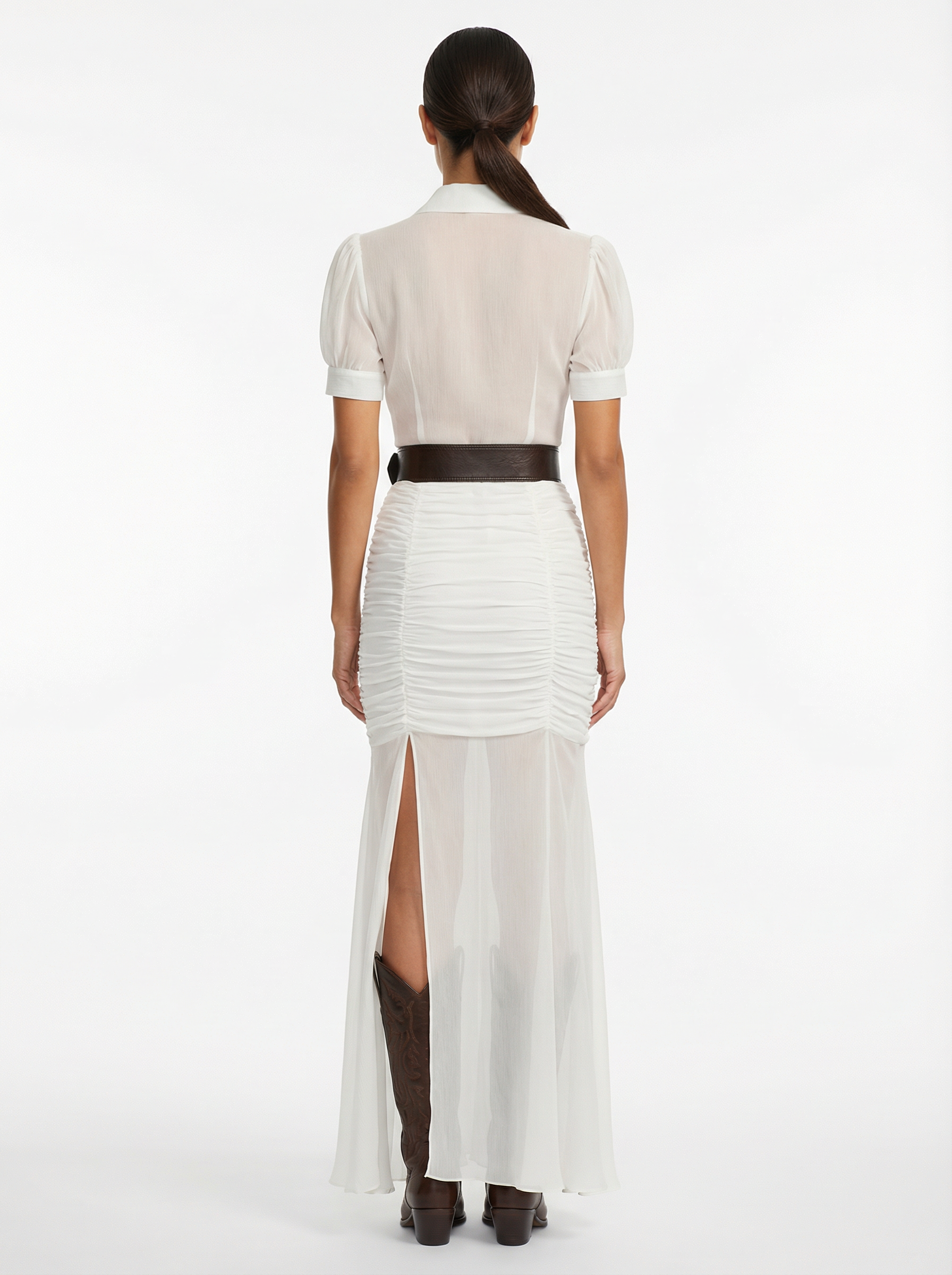 Maxi Dress Women Pleated Button Front Short Sleeve Defined Waist