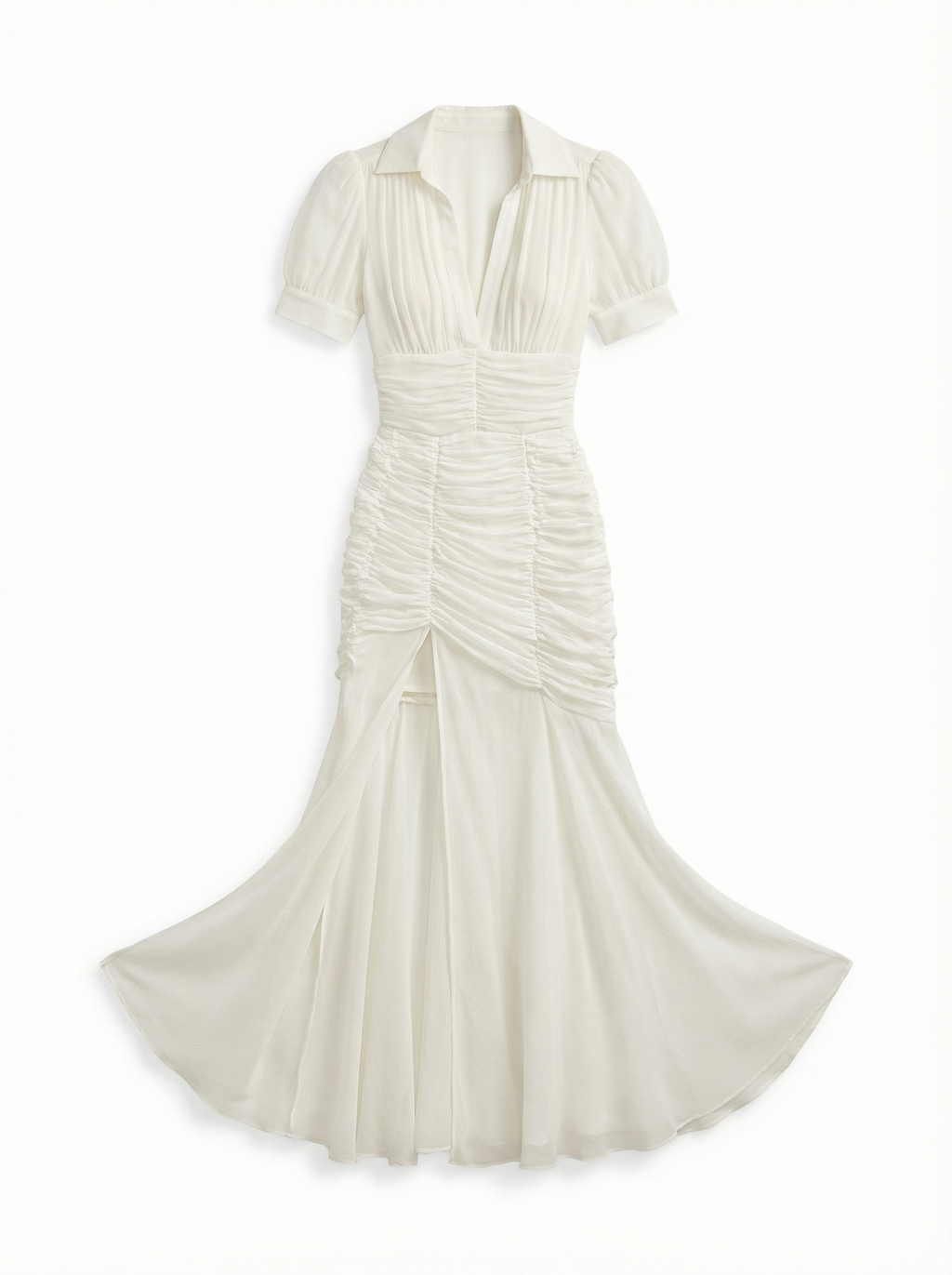 Maxi Dress Women Pleated Button Front Short Sleeve Defined Waist