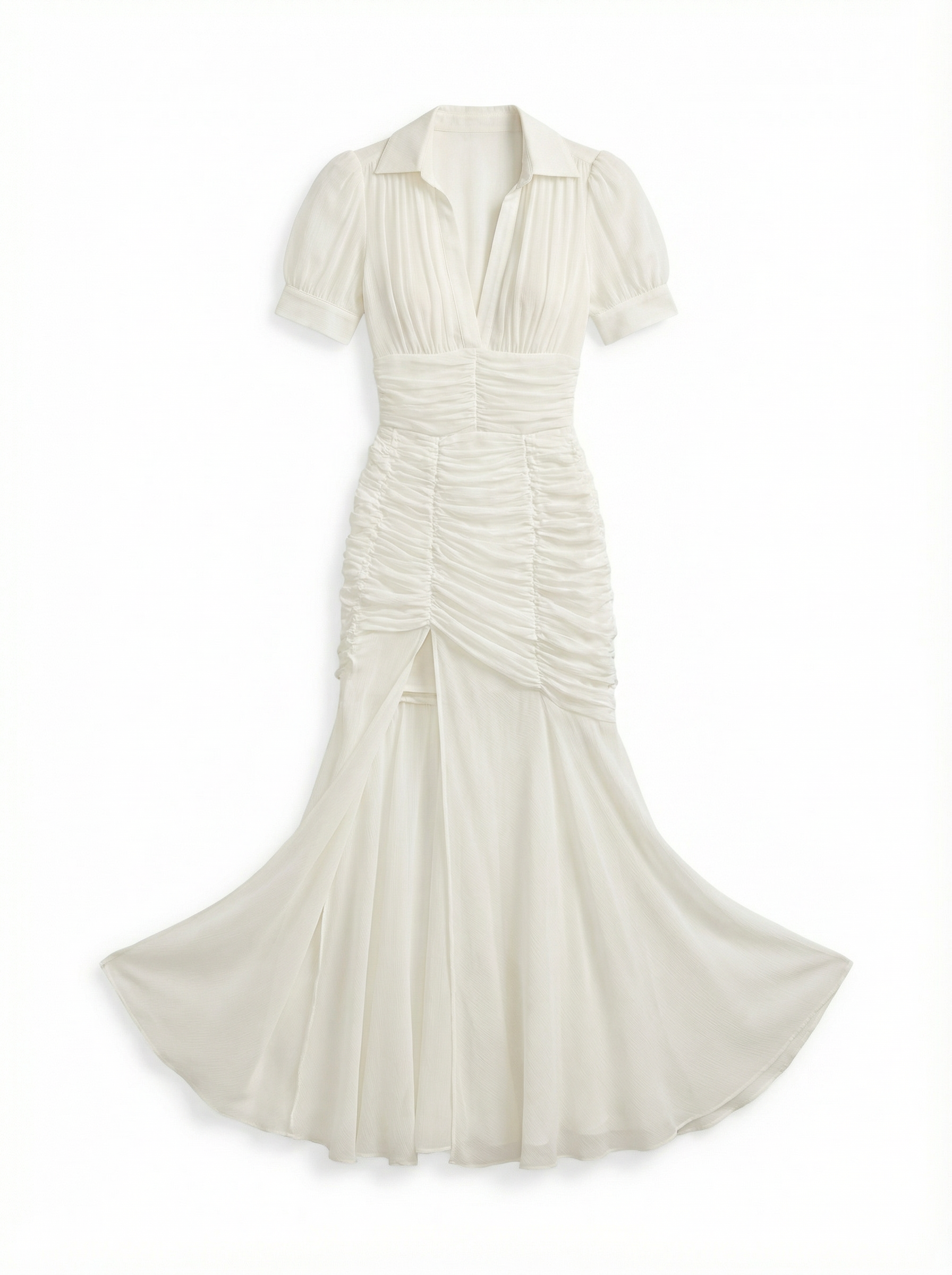 Maxi Dress Women Pleated Button Front Short Sleeve Defined Waist