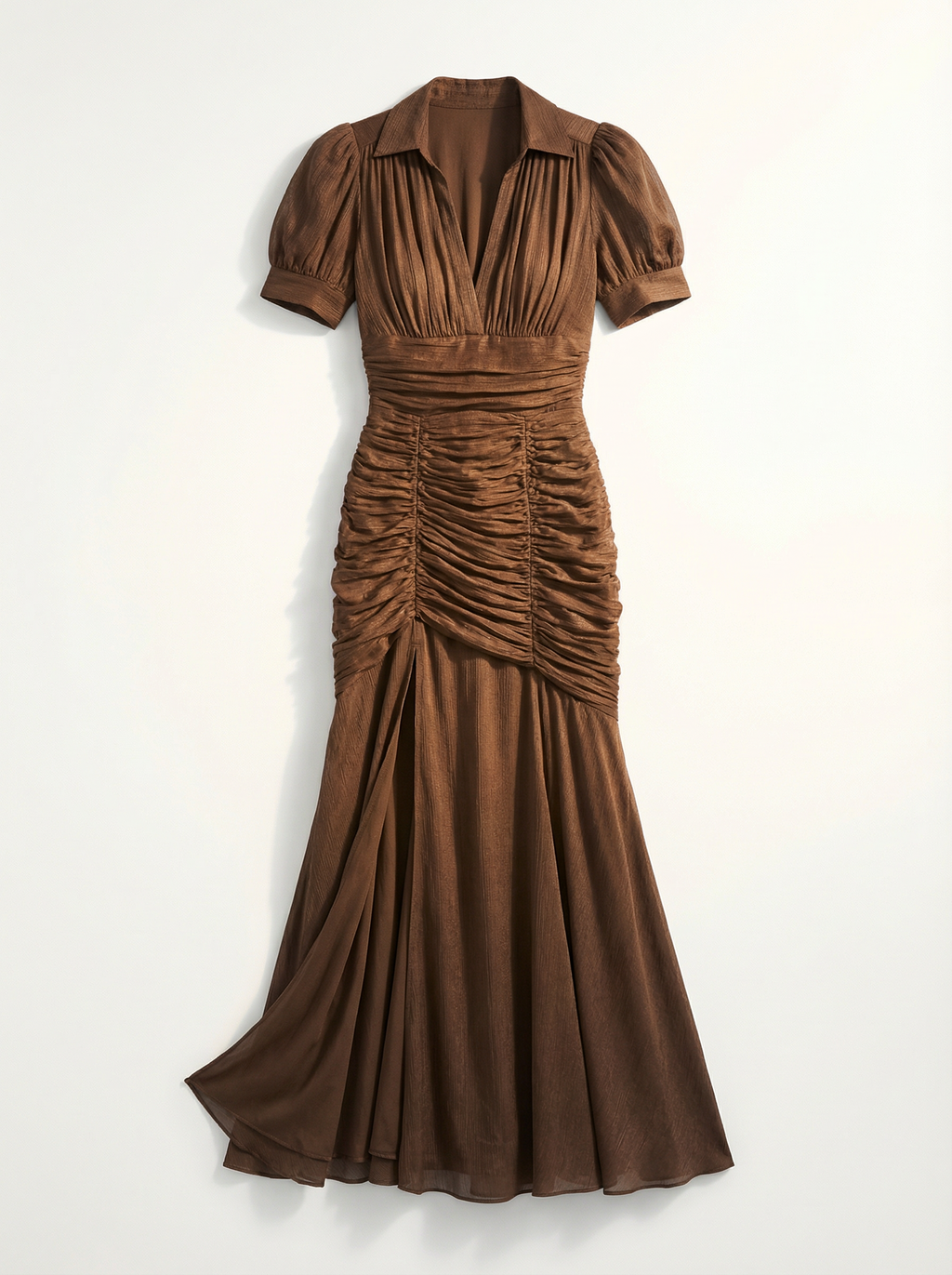 Maxi Dress Women Pleated Button Front Short Sleeve Defined Waist