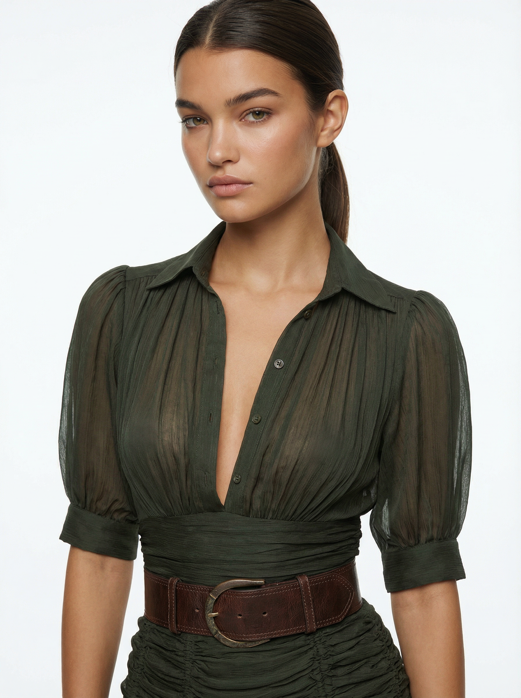 Maxi Dress Women Pleated Button Front Short Sleeve Defined Waist