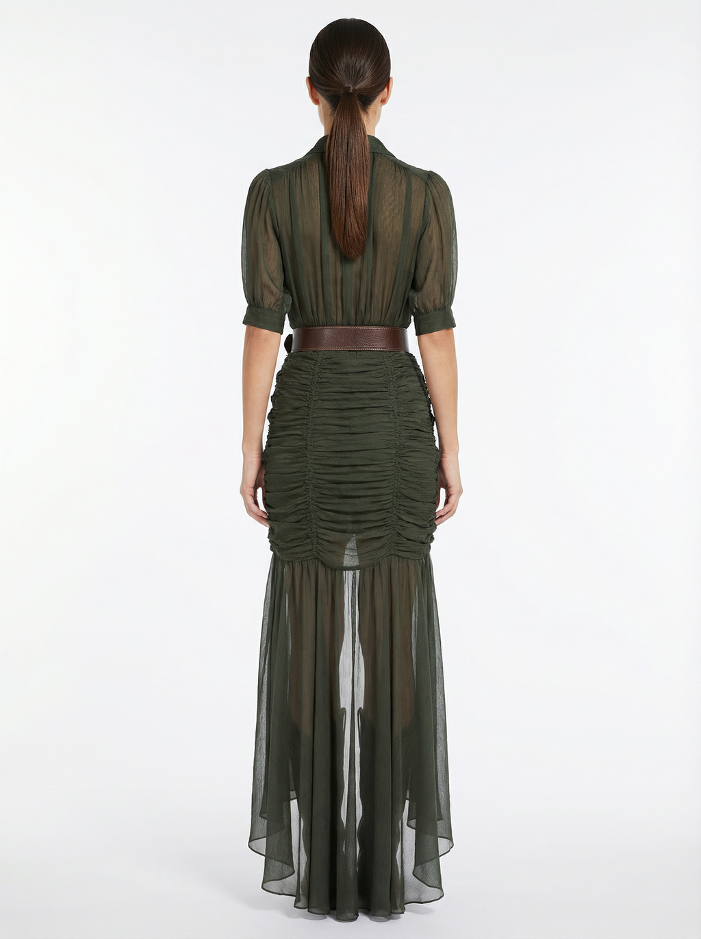 Maxi Dress Women Pleated Button Front Short Sleeve Defined Waist