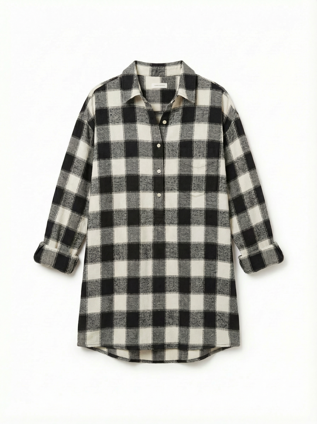 Mini Dress Women Plaid Pattern Henley Collar Long Sleeve Relaxed Silhouette